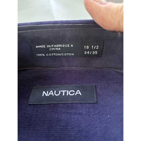 Nautica Mens Navy Corduroy Button Down Shirt Size 16 1/2 34/35 NWT - Picture 2 of 3